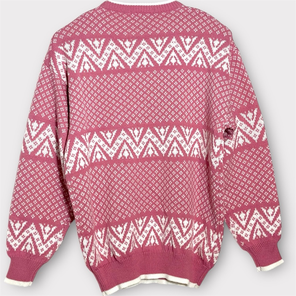 Vintage Pink Nordic Pattern Sweater Cozy Cottagecore Knit Pullover Large - Picture 4 of 12